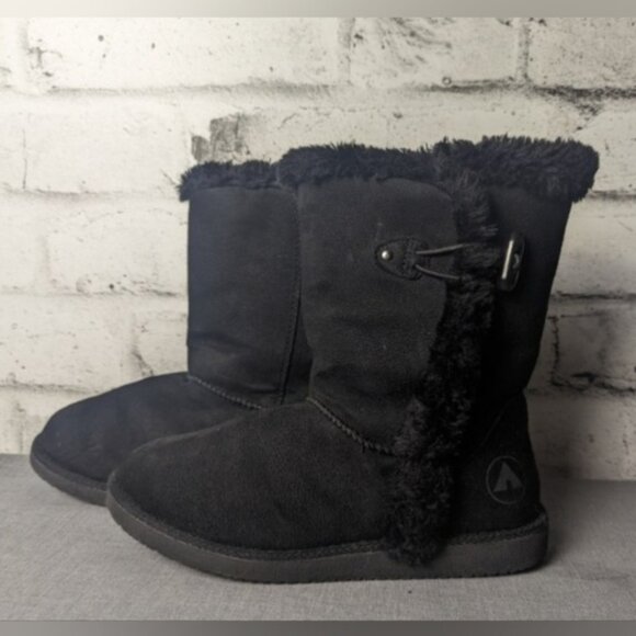 AirWalk Winter Black Hook & Loop Boots Faux Suede & Fur Lined - Picture 11 of 15